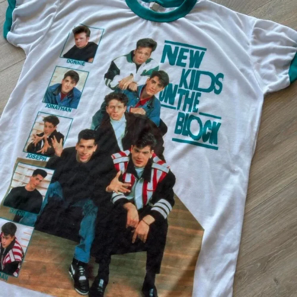 New Kids on the Block Girls 0S Nightgown White & Teal Ringer Vintage 90's Retro